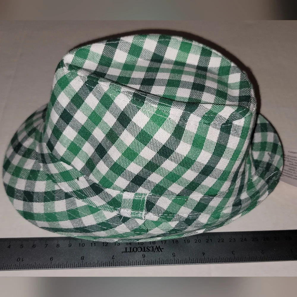 Green White Checkered Plaid Striped Light Up Fedora Hat Lighted